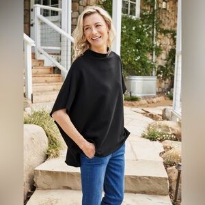 Frank & Eileen AUDREY Funnel Neck Capelet Triple Fleece Black OS 100% Cotton